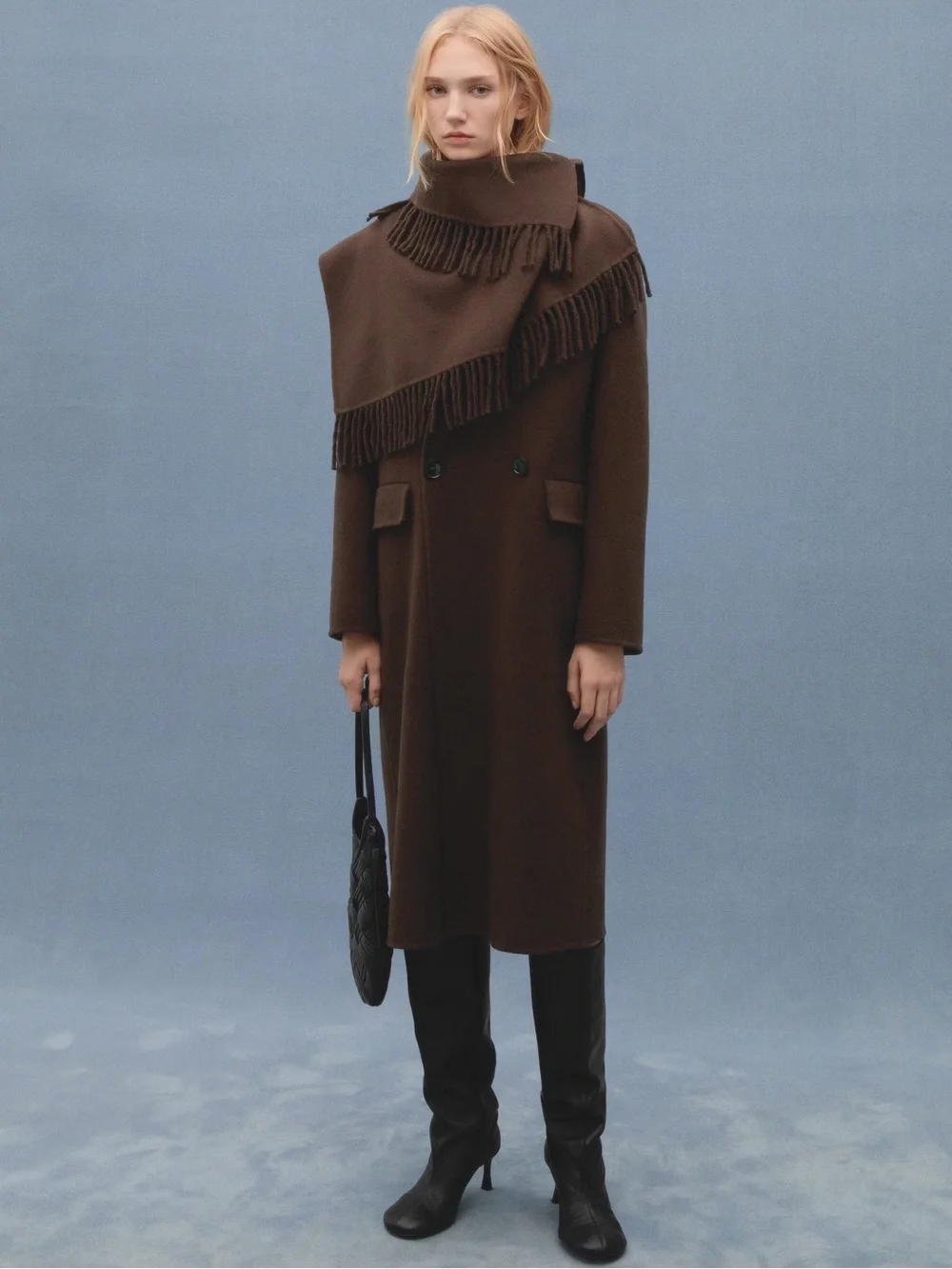 Mango WOOL COAT WITH FRINGED SCARF - Picture 1 of 11